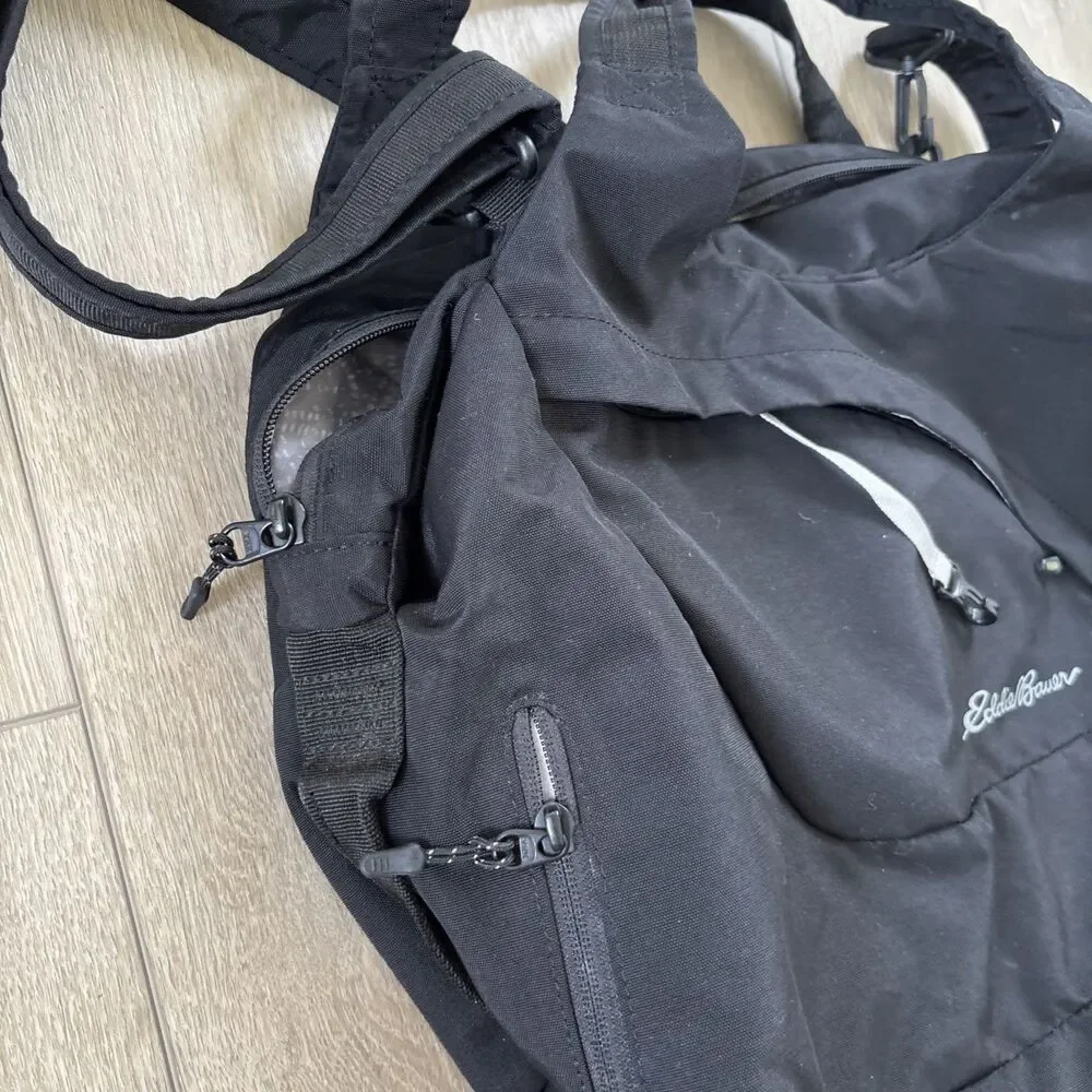 Eddie Bauer Zen Tote Travel Sling Vegan Retro Black Canvas Gym Hiking Tote Zip